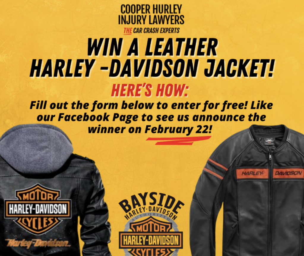 a flyer about how to win a leather jacket from Cooper Hurley